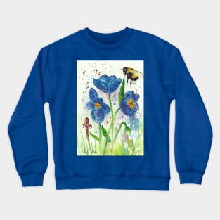 Bumble bee and blue flowers Crewneck Sweatshirt